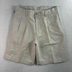 Vintage Dockers Linen Shorts Men 36x9 Beige Blend Pleat Preppy Summer Recode Y2K